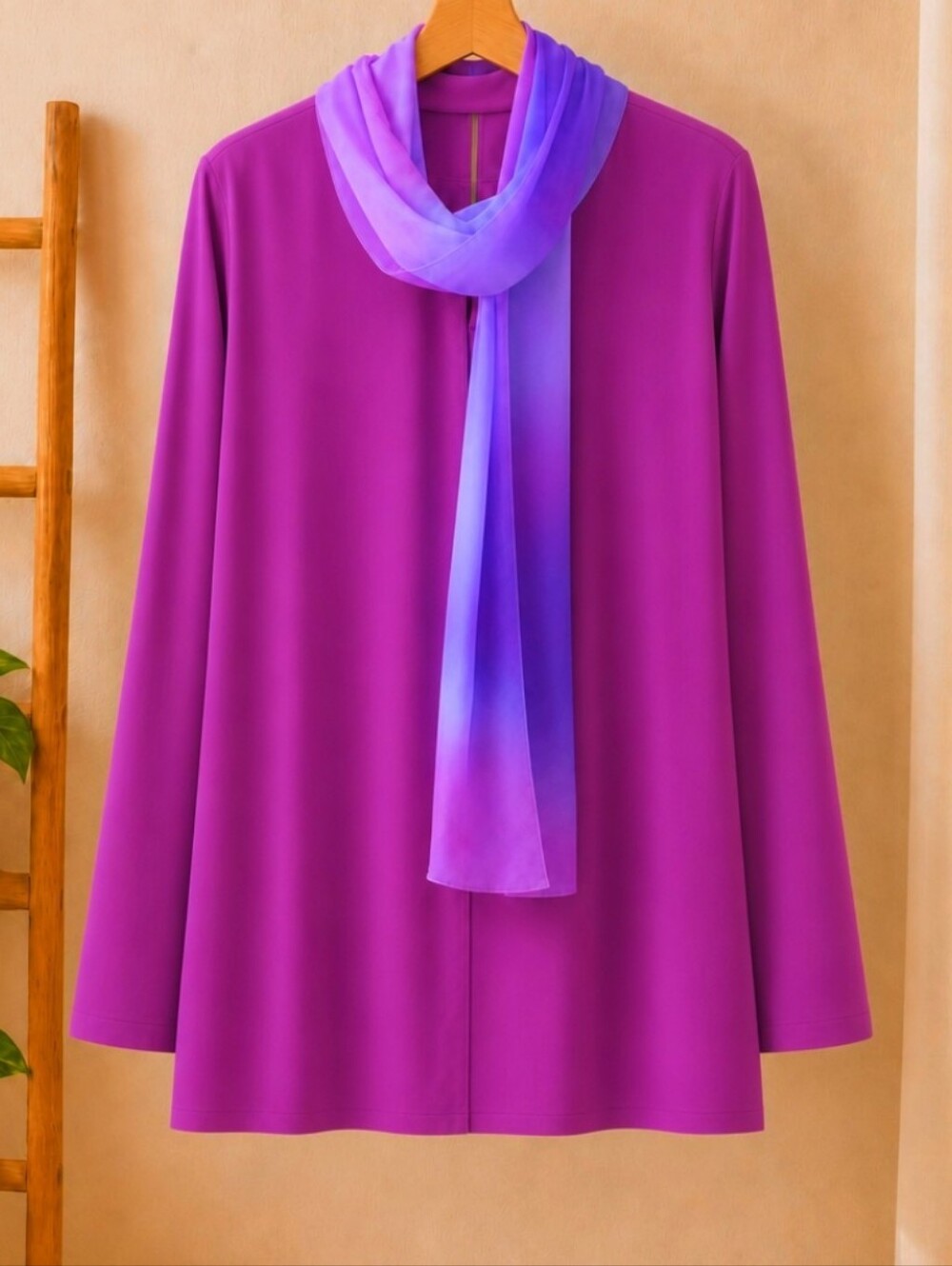 Vintage Susan Graver Fushia Tunic With Scarf And Side Slits